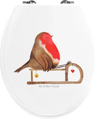 Produktbild von Mr. & Mrs. Panda Klobrille Rotkehlchen Schlitten - Weiß - Geschenk, Vogel, WC Sitz, Brille, Nikolaus, klo deckel, Klositz, Weihnachten, Klo-Deckel