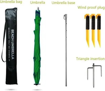 Image de Parasol de plage pliable UV50+ avec ancrage, pour terrasse, jardin, piscine