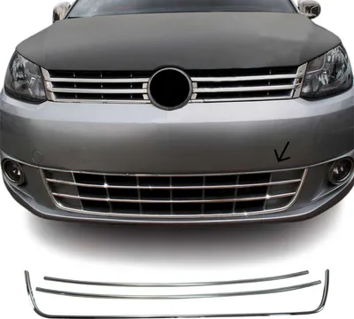 Productafbeelding van OMAC sierlijsten voor de radiatorgrill, radiatorgrill-lijsten, artikelnummer 7534082, voorzijde, voor VW Caddy III Combi (2KB, 2KJ, 2CB, 2CJ), afmetingen: 1020mm x 210mm x 40mm, roestvrij staal