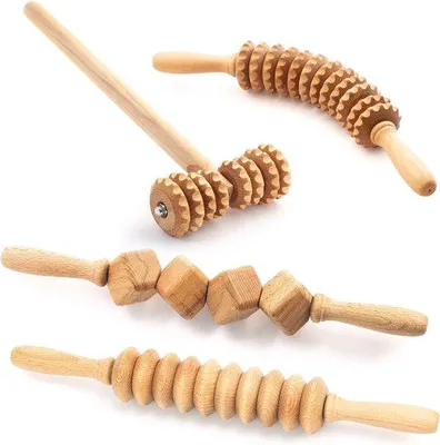 Produktbild von Famanu Massagegerät Holz - Cellulitis Roller - Lymphdrainage Stimulieren - 45x15x8 cm