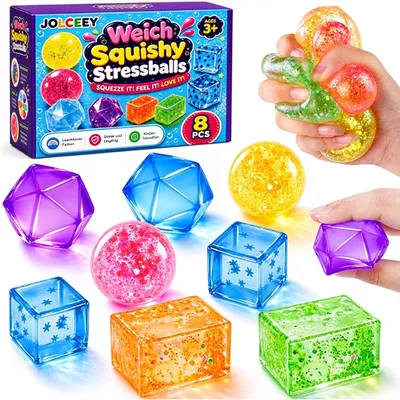 Produktbild von 8 Stück Transparent Quetschball, Weiches TPR Fidget Spielzeug, Stressball Set geometrische Formen,Kreativspielzeuge,Jelly Squishy, Geschenk für Kinder