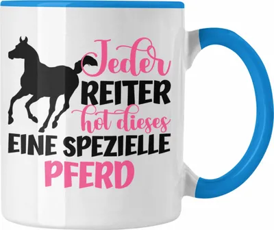Produktbild von Trendation - Pferde Reiter Mädchen Geschenk Tasse Reiten Reiterin Kinder Becher Spruch Lustig Geburtstag (Blau)