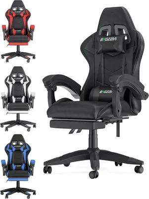 Produktbild von Bigzzia Gaming Stuhl mit Fußstütze - Gamer Stühle Ergonomisch mit Lendenkissen + Kopfstütze Gaming Chair Höhenverstellbar Computerstuhl für Erwachsene Mädchen Junge, Schwarz