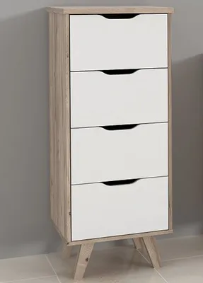Image de Commode avec 4 tiroirs - panneau de particules - chêne et blanc - 45 x 42 x 108 cm