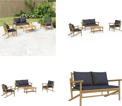 Produktbild von vidaXL 4 tlg. Garten Lounge Set mit Dunkelgrauen Kissen Bambus - Garten Lounge Set - Garten Lounge Sets - Lounge Set - Gartenmöbel Set