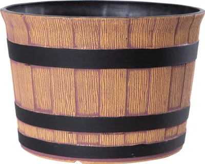 Produktbild von Jinfa Blumenkübel aus Kunststoff im Eichenfass-Design | hellbraune Holzoptik Stil 2 | Ø 36cm x 25cm | 1 Pflanzgefäß in Fass Optik | Ideal als Pflanzkübel oder Mini-Gartenteich,17L