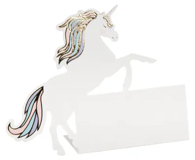 Produktbild von 8 Einhorn-Tischkarten Pastell + Gold für Geburtstagstisch - Einheitsgröße