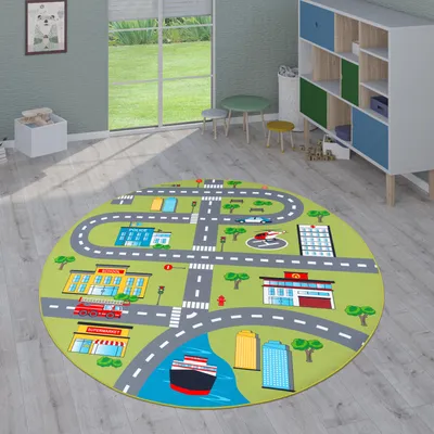 Produktbild von Kinder-Teppiche, Kurzflor-Teppiche für Kinderzimmer mit vers. Designs Spielteppiche Bunt Grösse 160 cm Rund
