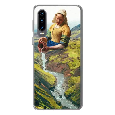 Produktbild von MuchoWow® Handyhülle Schutzhülle Hülle für Huawei P30 Milchmädchen - Natur - Vermeer Silikon Softcase Handy Hülle - Kartenbesitzer
