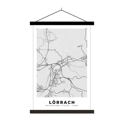 Produktbild von MuchoWow® Textilposter Stadtplan - Karte - Lörrach - Deutschland 40x60 cm mit schwarzem Rahmen - Wanddekorationen