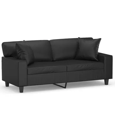 Produktbild von vidaXL 2-Sitzer-Sofa mit Zierkissen Schwarz 140 cm Kunstleder