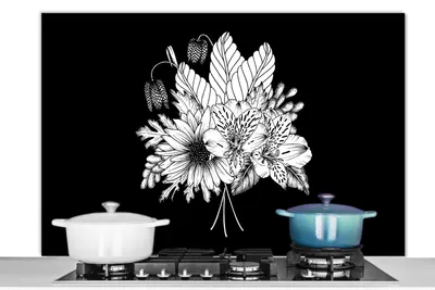 Produktbild von KitchenYeah®  Spritzschutz Küche - Küchenrückwand - Wandschutz für Herd und Spüle - Vintage - Blumen - Blumenstrauß 120x80 - Alu-Dibond (Alternative zum Spritzschutz aus Glas) - Hitzebeständig - Herds
