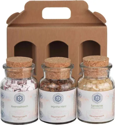 Produktbild von Räucherwerk Geschenkset Rosenweihrauch Myrrhe Harz Sandarak – Edler Weihrauch