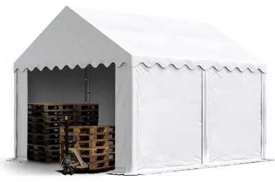 Immagine prodotto di TOOLPORT Tendone deposito 4x4 m PVC 750 N tenda capannone bianco telaio perimetrale e rinforzo del tetto