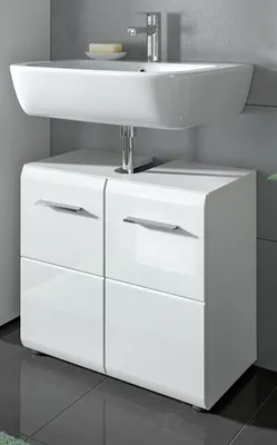 Produktbild von Waschbeckenunterschrank "Cover" in weiß Hochglanz Badezimmer Unterschrank 60 cm