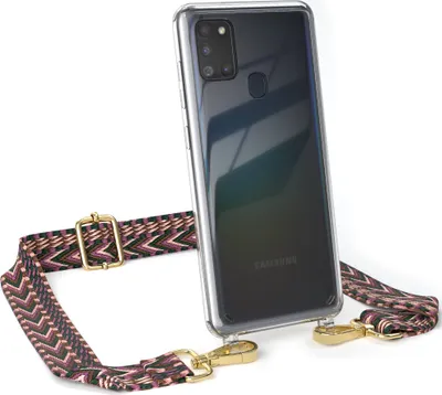Produktbild von EAZY CASE Handykette - Verstellbarer Trageriemen kompatibel mit Samsung Galaxy A21s, Handykordel mit transparenter Silikon-Hülle, Band in Lila