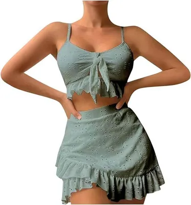 Obrázek produktu pro Dámské dvoudílné plavky tankiny 2024 s regulací bříška - plus size, push-up, nabíraná sukýnka