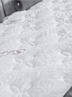 Produktbild von Schlafzimmer Set Bett Grau Metall Stoff Design Luxus 2x Nachttische 3tlg. Neu