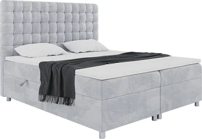 Produktbild von MEBLINI Boxspringbett mit Bettkasten - Gepolstert Doppelbett mit Matratze und Topper - Polsterbett mit Stauraum - Bett mit Kopfteil - Stauraumbett - ASTON - 180x200 - H3/Hellgrau Samt