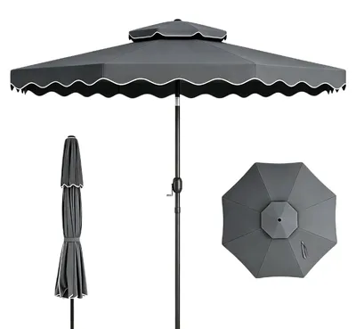 Produktbild von KOMFOTTEU Sonnenschirm 300cm, Gartenschirm mit einstellbarem Winkel, stabiler Metallstange, Kurbel, Outdoor Terrassenschirm mit gewelltem Rand, Marktschirm für Garten, Terrasse, Strand