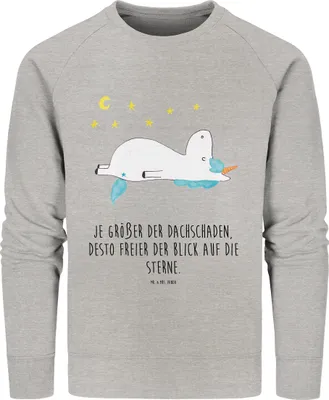 Produktbild von Mr. & Mrs. Panda Baumwoll Sweatshirt Einhorn Sternenhimmel Größe S - Heather Grey - Geschenk, Verrückt, Pullover, Unicorn, Sweater, Pulli, Bio, Einhörner, Sterne