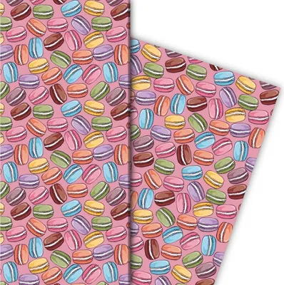Produktbild von Süßes Geschenkpapier mit bunten Maccarons auf rosa - G7653, 32 x 48cm