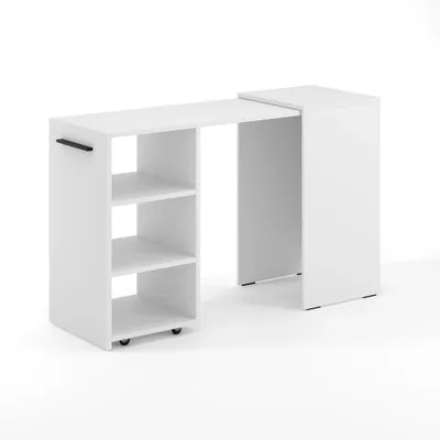Zdjęcie produktu dla Biurko-szafka DOLLI biała, składane, 3 półki, 75x140x50 cm