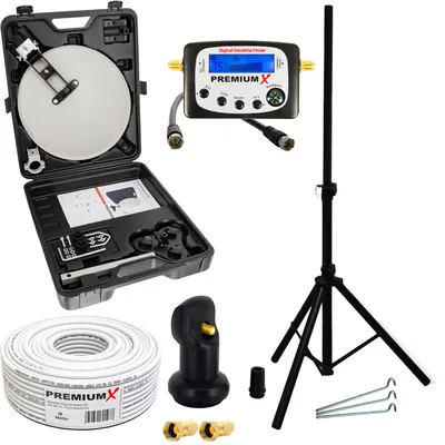 Produktbild von PremiumX Camping SAT Anlage Stativ Sat-Finder Single LNB Kabel im Koffer