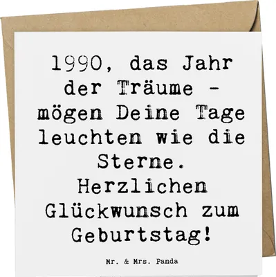 Produktbild von Mr. & Mrs. Panda Grußkarte Spruch 1990 Geburtstag Träume - Weiß - Geschenk, anlasskarte, besondere Momente, Glückwunschkarte, faltkarte, Geburtsjahr, Geburtstagsgeschenk