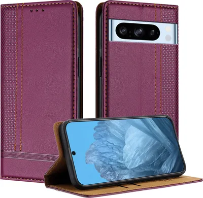 Produktbild von Handyhülle für Google Pixel 8 Pro Leder Flip Klappbare Schutzhülle mit Standfunktion Lila