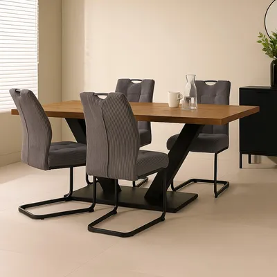 Produktbild von Modernes 4er Set Schwingstühle Dunkelgrau mit trendigem Cord-Bezug