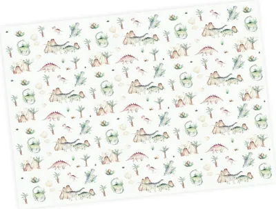 Produktbild von 5 Bögen Geschenkpapier Dinosaurier grün - 1,60€/qm - 84,1 x 59,4 cm