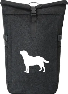 Produktbild von Huuraa Kurierrucksack Labrador Retriever Silhouette 30-44 Liter Black Melange Fairtrade Rolltop Rucksack Geschenkidee