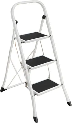 Immagine prodotto di Scaletta pieghevole in metallo a 3 gradini – salvaspazio – dimensioni: 46,5 x 117 x 4,5 cm