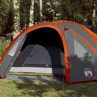Produktbild von Campingzelt für 4 Personen in Grau und Orange, 300x250x132 cm, 185T-Taft