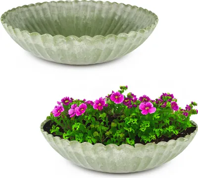 Image de Jardinières rondes ondulées pour l'extérieur vert marbré 22 cm