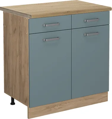 Produktbild von Küchenunterschrank Vicco R-Line Blau-Grau 80 cm , AP Eiche, Model 45692
