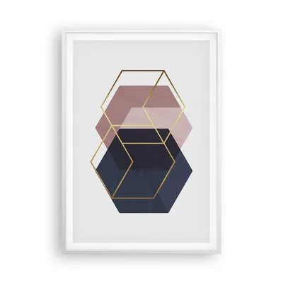 Produktbild von Gerahmtes Poster - Weißer Rahmen - Sechsecke Modern Gold - 70x100 cm - Wand Bild - Wanddeko - Wandbilder - Kunstposter - Wandposter - Bilderrahmen - Bilder - Kunstdruck - P2WPA70x100-4691