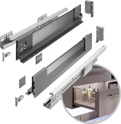 Produktbild von GTV - Schubladensystem AXIS PRO | Schublade mit Glasseiten | Schubkasten | Schubkastensystem | Höhe: 84 mm Länge: 450 mm | Anthrazit mit Rauchglas