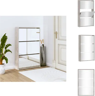 Produktbild von vidaXL Schuhschrank mit Spiegel 3 Fächer Betongrau 63x17x102,5 cm -  Schuhregale & -schränke