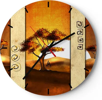 Produktbild von Wanduhr - Rund - Glasuhr - Modern baum savanne wüste - 40x40cm - Schleichendes Uhrwerk - Lautlos - zum Aufhängen bereit - Dekoration Modern - Wanddekoration aus Glas - C3AR40x40-1883