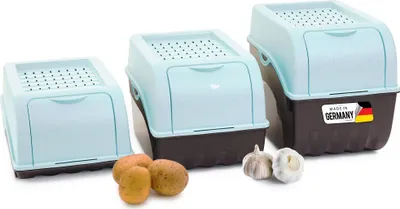 Produktbild von Novaliv Gemüsebox Set TÜRKIS light Kartoffel Aufbewahrungsbox Vorratsdoseset Zwiebeltopf Knoblauchbox Obsttopf