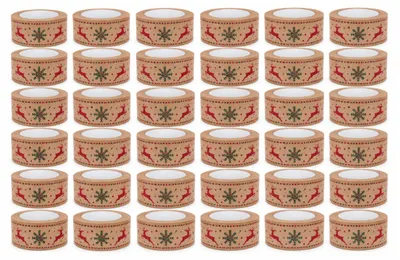 Imagen del producto de Cinta adhesiva navideña, 48 mm x 50 m, embalaje para regalos, diseño de reno, paquete de 36 unidades.