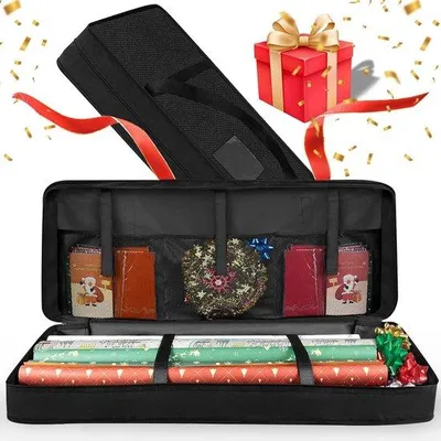 Produktbild von Famanu Geschenkpapier Organizer 82x34x12 cm - 600D Oxford - Schwarz mit Netzfächern