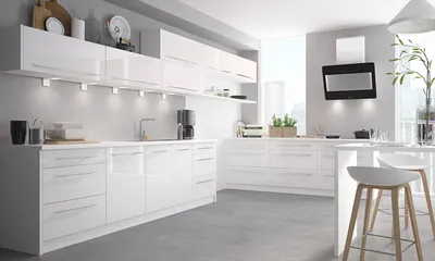 Immagine prodotto di Mobile cucina laccato Mobile cucina bianco / RAL 9016 bianco traffico laccato lucido