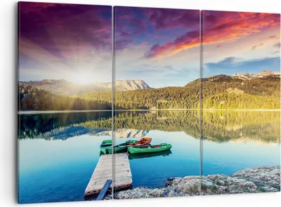 Produktbild von Bild auf Leinwand - Leinwandbild - See Berge Wasser - 105x70cm - Wand Bild - Wanddeko - Wandbilder - Leinwanddruck - Bilder - Kunstdruck - Wanddekoration - Leinwand bilder - Wandkunst - CE105x70-3595