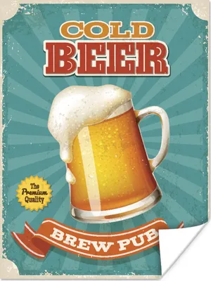 Produktbild von MuchoWow® Poster Mannshöhle - Bier - Vintage - Banner 60x80 cm - Schlafzimmer Dekoration