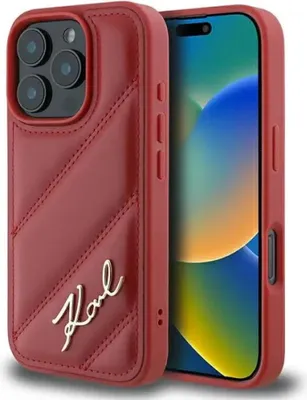 Immagine prodotto di Karl Lagerfeld KLHCP16LPQDSMGR Custodia rigida rossa per iPhone 16 Pro 6,3" Quilted Signature