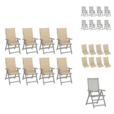 Image de vidaXL Chaises de jardin réglables avec coussins, lot de 8, gris, bois d'acacia -  Chaises de jardin