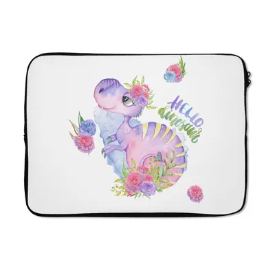 Produktbild von MuchoWow® Laptop Hülle 13 Zoll Dinosaurier - Kinderzimmer - Aquarell - Mädchen - Kinder - Rosa Laptoptasche - Laptophülle - Sleeve - Rundumschutz